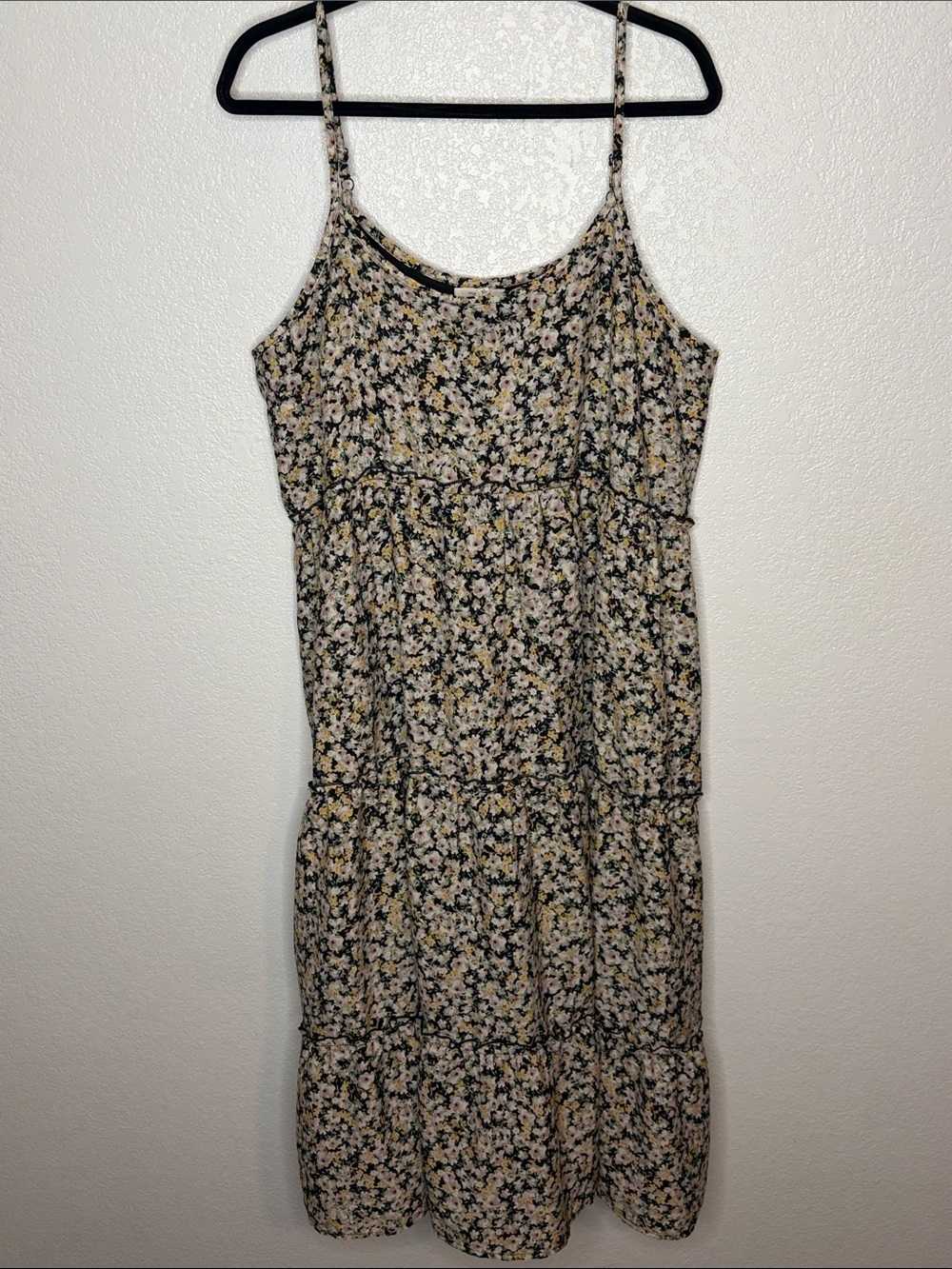 Maurice’s Black with Floral Print Tiered Midi Cami Dress Size XL Cottagecore